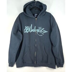 Billabong Zip Up Hoodie XL Navy Graphic Hooded Pocket Y2K Streetwear Skater